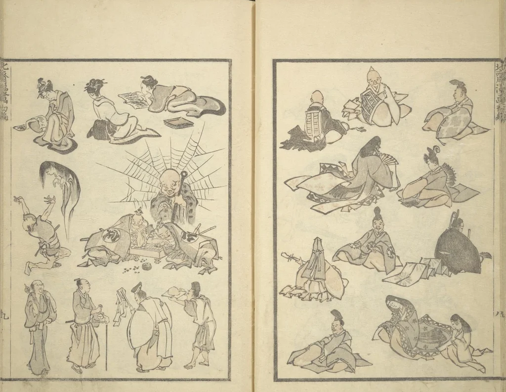 An illustration from Transmitting the Spirit, Revealing the Form of Things, Volume 1 to 15 of Hokusai Sketchbooks (Denshin kaishu: Hokusai manga, shohen - jugohen), 1848, leaf 12