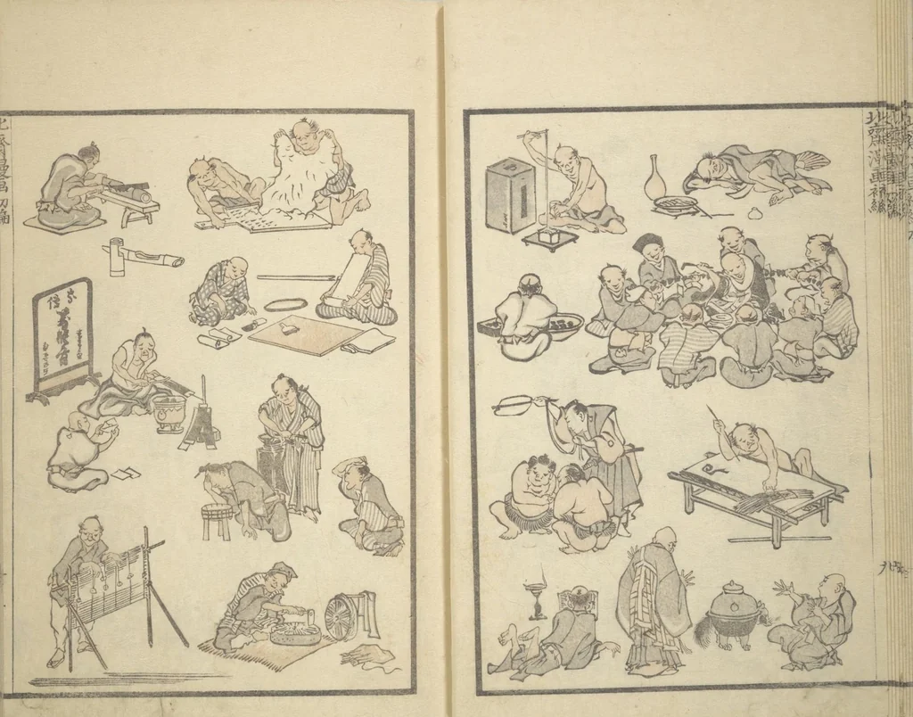 An illustration from Transmitting the Spirit, Revealing the Form of Things, Volume 1 to 15 of Hokusai Sketchbooks (Denshin kaishu: Hokusai manga, shohen - jugohen), 1848, leaf 13