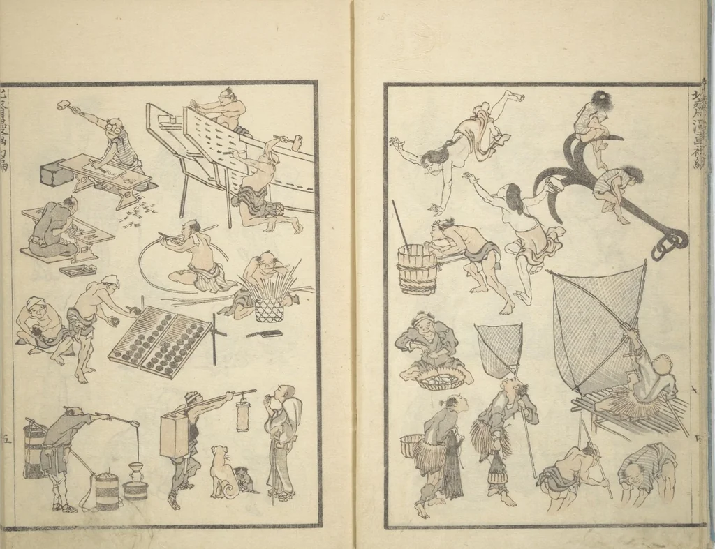 An illustration from Transmitting the Spirit, Revealing the Form of Things, Volume 1 to 15 of Hokusai Sketchbooks (Denshin kaishu: Hokusai manga, shohen - jugohen), 1848, leaf 7