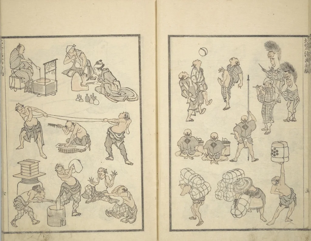 An illustration from Transmitting the Spirit, Revealing the Form of Things, Volume 1 to 15 of Hokusai Sketchbooks (Denshin kaishu: Hokusai manga, shohen - jugohen), 1848, leaf 8