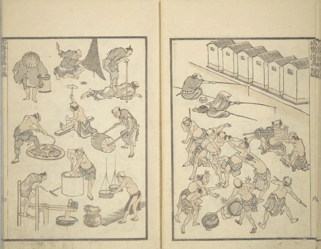 An illustration from Transmitting the Spirit, Revealing the Form of Things, Volume 1 to 15 of Hokusai Sketchbooks (Denshin kaishu: Hokusai manga, shohen - jugohen), 1848, leaf 9