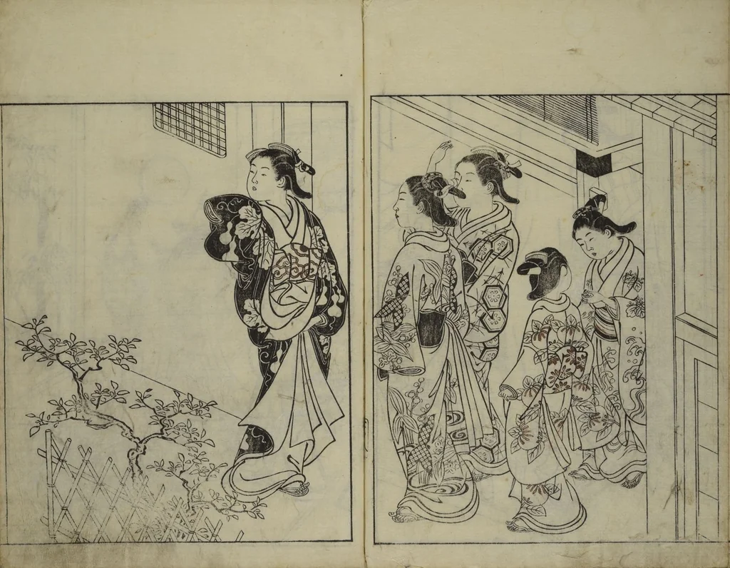 An illustration from Picture Book of the Evergreens (Ehon tokiwagusa), 1731, leaf 10