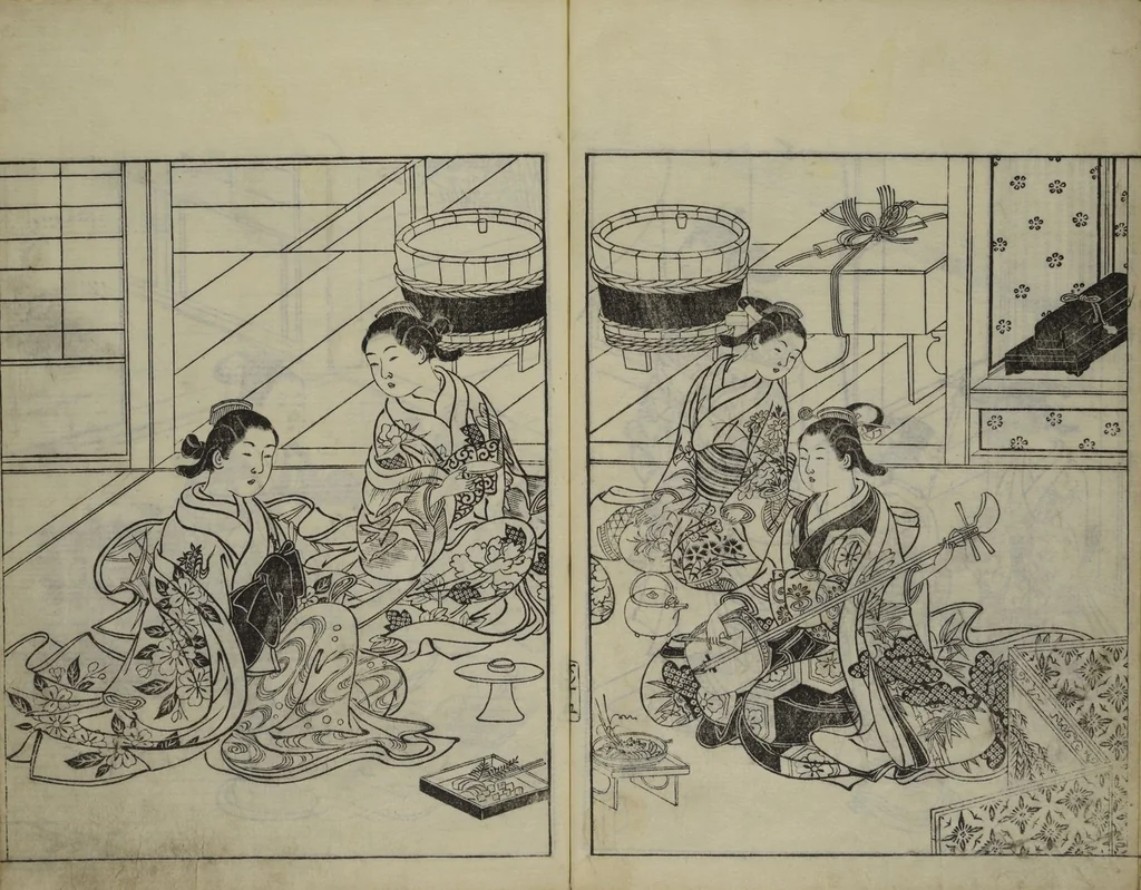 An illustration from Picture Book of the Evergreens (Ehon tokiwagusa), 1731, leaf 17