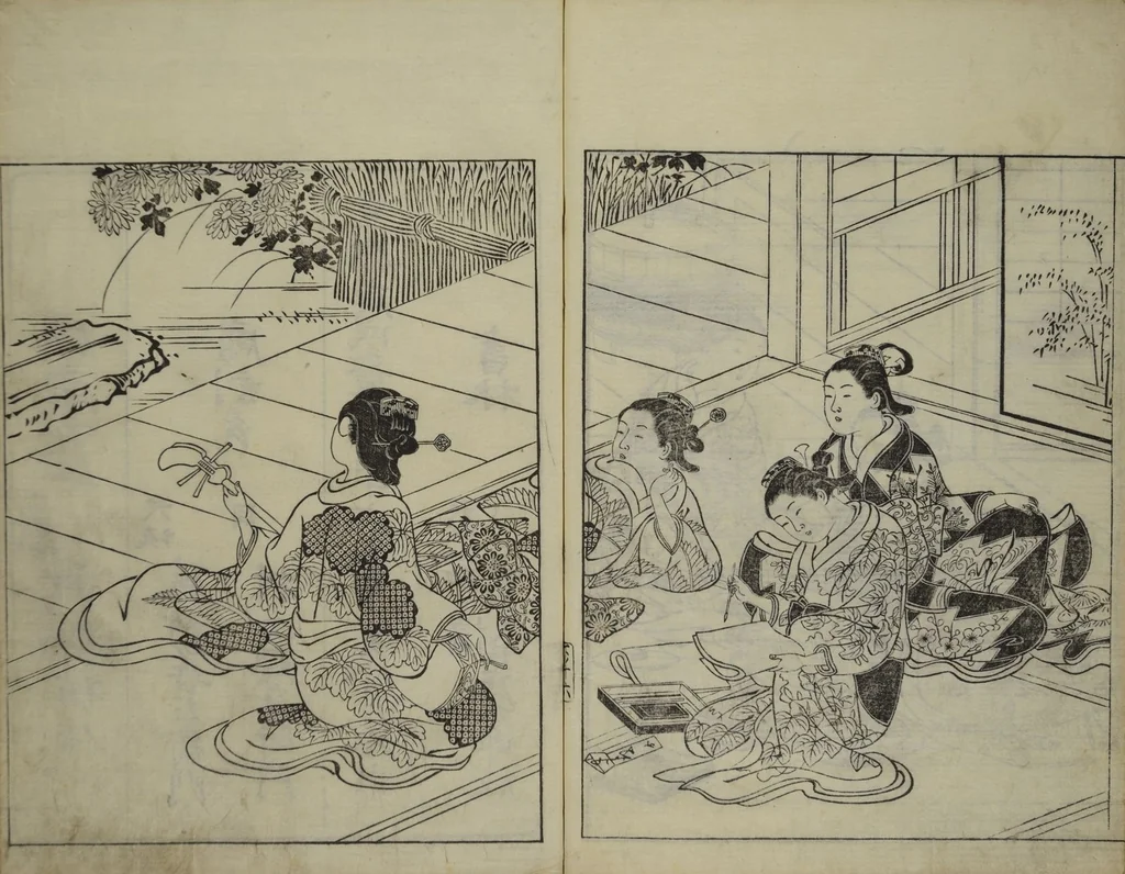 An illustration from Picture Book of the Evergreens (Ehon tokiwagusa), 1731, leaf 18