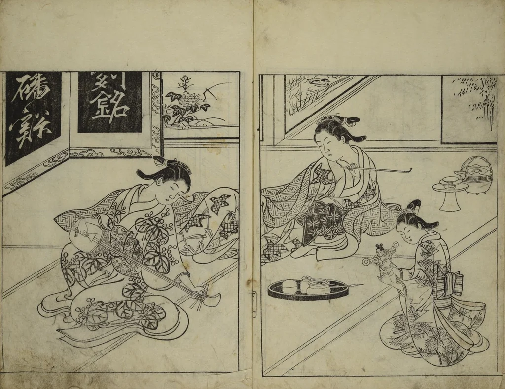 An illustration from Picture Book of the Evergreens (Ehon tokiwagusa), 1731, leaf 4
