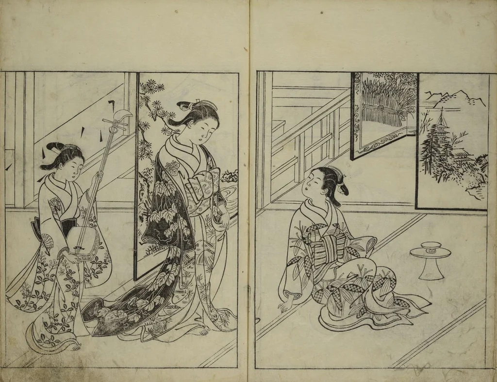An illustration from Picture Book of the Evergreens (Ehon tokiwagusa), 1731, leaf 5