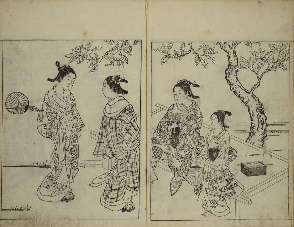 An illustration from Picture Book of the Evergreens (Ehon tokiwagusa), 1731, leaf 8
