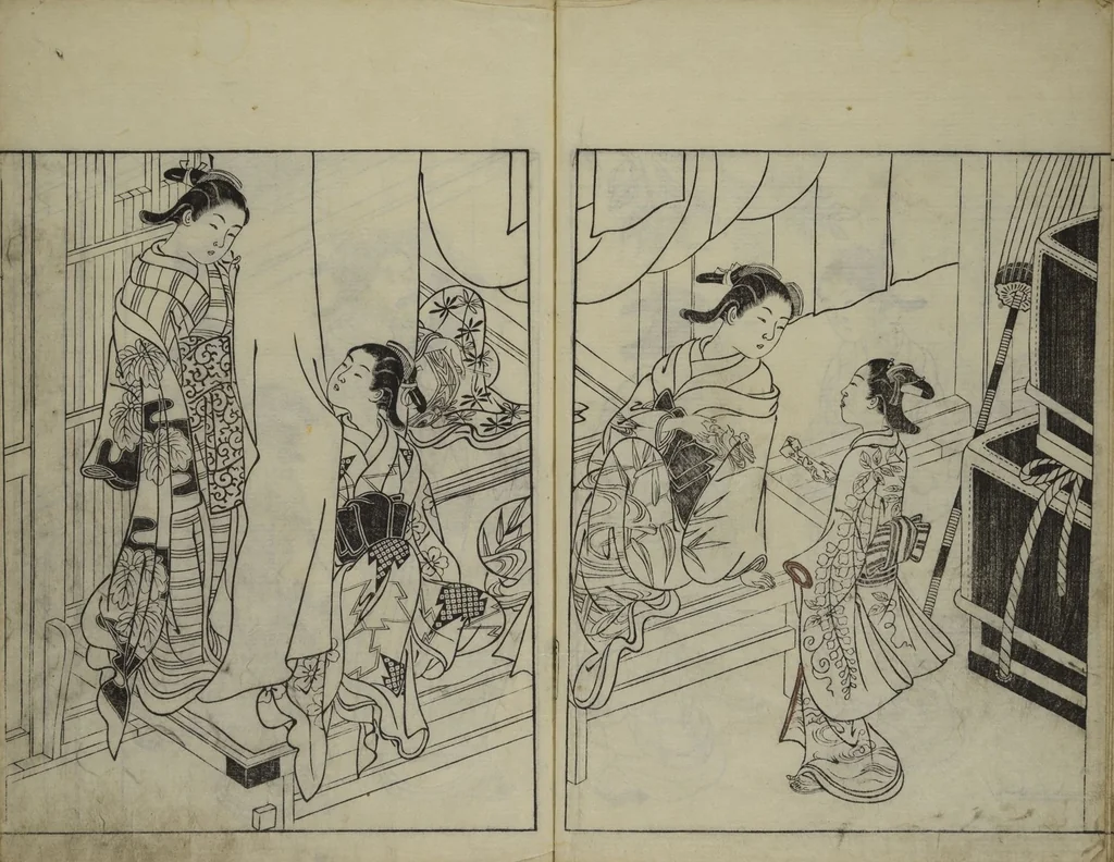 An illustration from Picture Book of the Evergreens (Ehon tokiwagusa), 1731, leaf 9