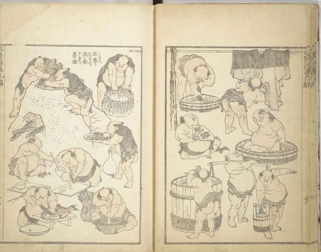 An illustration from Transmitting the Spirit, Revealing the Form of Things, Volume 1 to 15 of Hokusai Sketchbooks (Denshin kaishu: Hokusai manga, shohen - jugohen), 1848, leaf 13