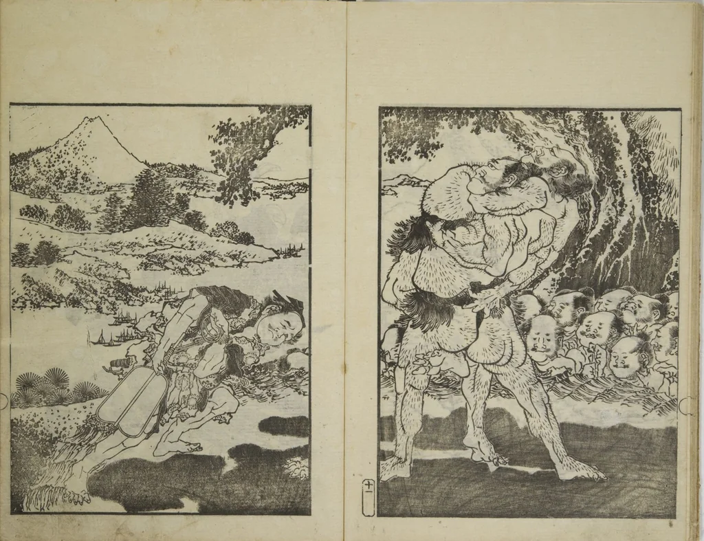 An illustration from Picture Album Transmitting the Spirit: The Hokusai Drawing Style (Denshin gafu Hokusai gashiki), 1819, leaf 15