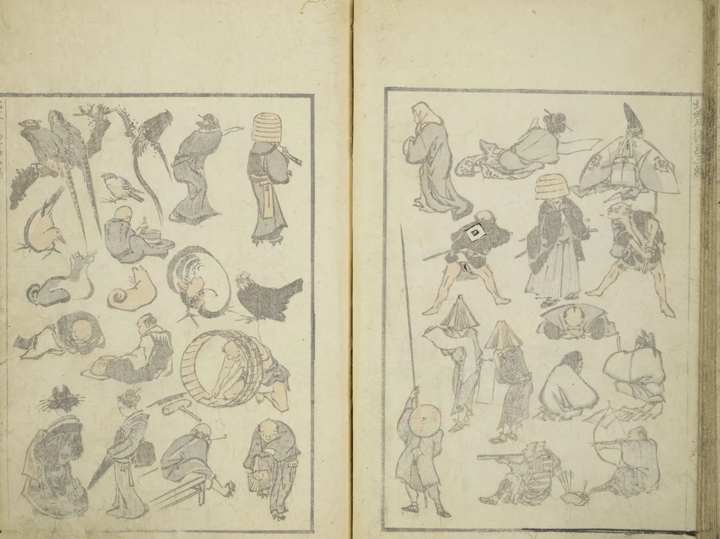 An illustration from Transmitting the Spirit, Revealing the Form of Things, Volume 1 to 15 of Hokusai Sketchbooks (Denshin kaishu: Hokusai manga, shohen - jugohen), 1848, leaf 18