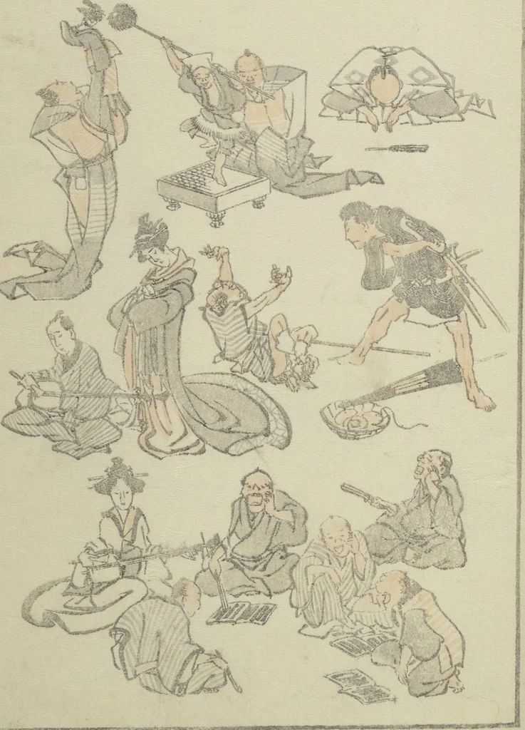 An illustration from Transmitting the Spirit, Revealing the Form of Things, Volume 1 to 15 of Hokusai Sketchbooks (Denshin kaishu: Hokusai manga, shohen - jugohen), 1848, leaf 10