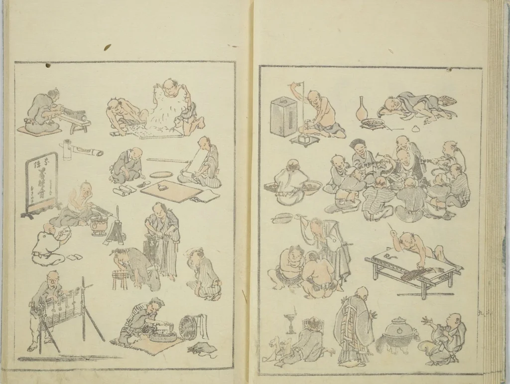 An illustration from Transmitting the Spirit, Revealing the Form of Things, Volume 1 to 15 of Hokusai Sketchbooks (Denshin kaishu: Hokusai manga, shohen - jugohen), 1848, leaf 12