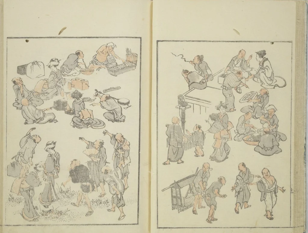 An illustration from Transmitting the Spirit, Revealing the Form of Things, Volume 1 to 15 of Hokusai Sketchbooks (Denshin kaishu: Hokusai manga, shohen - jugohen), 1848, leaf 14