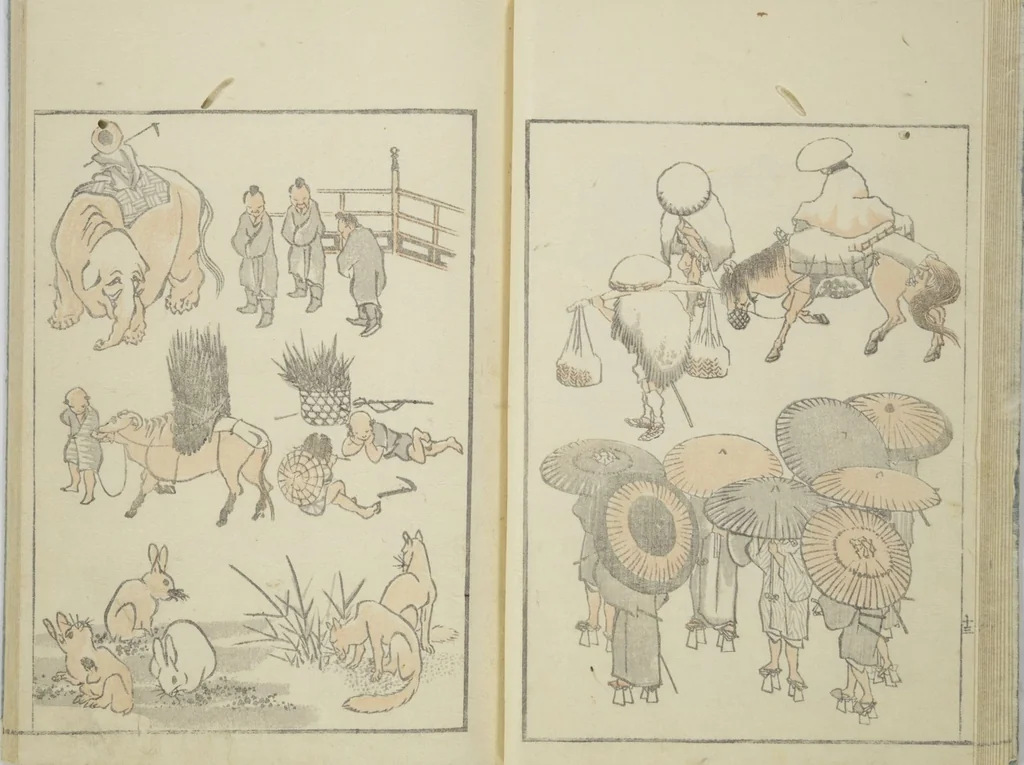 An illustration from Transmitting the Spirit, Revealing the Form of Things, Volume 1 to 15 of Hokusai Sketchbooks (Denshin kaishu: Hokusai manga, shohen - jugohen), 1848, leaf 16