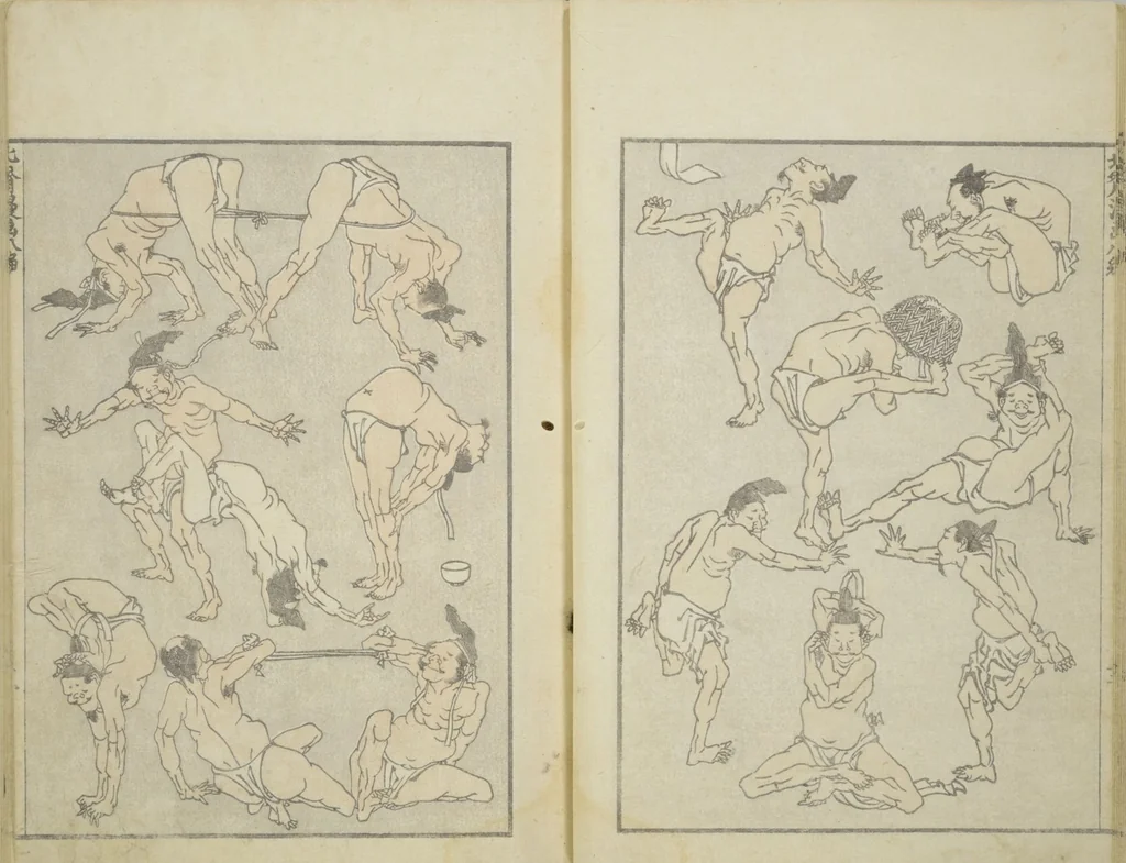 An illustration from Transmitting the Spirit, Revealing the Form of Things, Volume 1 to 15 of Hokusai Sketchbooks (Denshin kaishu: Hokusai manga, shohen - jugohen), 1848, leaf 14