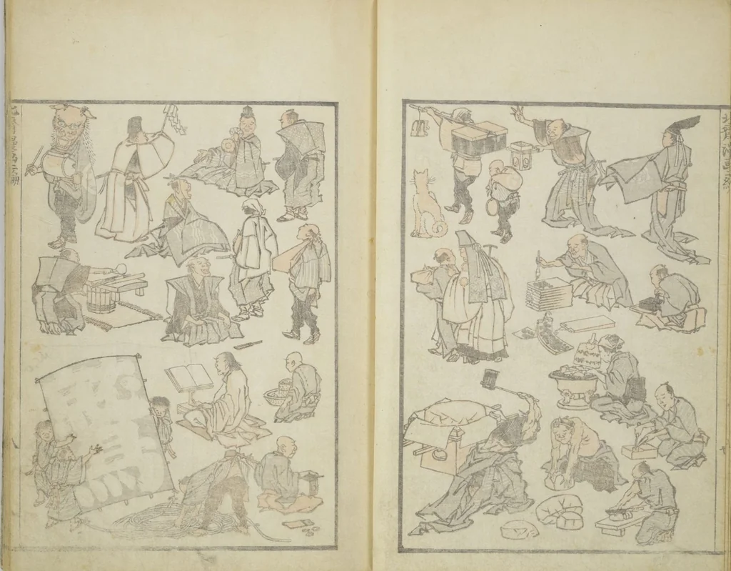 An illustration from Transmitting the Spirit, Revealing the Form of Things, Volume 1 to 15 of Hokusai Sketchbooks (Denshin kaishu: Hokusai manga, shohen - jugohen), 1848, leaf 10