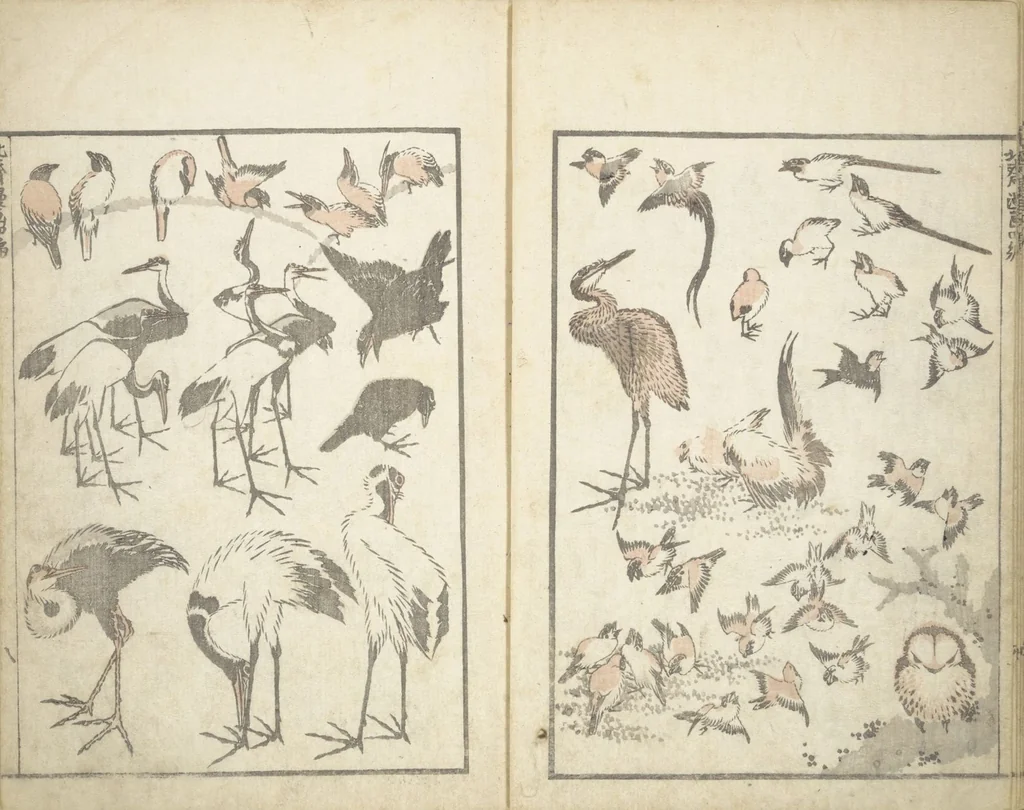 An illustration from Transmitting the Spirit, Revealing the Form of Things, Volume 1 to 15 of Hokusai Sketchbooks (Denshin kaishu: Hokusai manga, shohen - jugohen), 1848, leaf 9