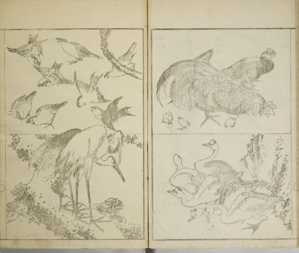 An illustration from Picture Album Transmitting the Spirit: The Hokusai Drawing Style (Denshin gafu Hokusai gashiki), 1819, leaf 18