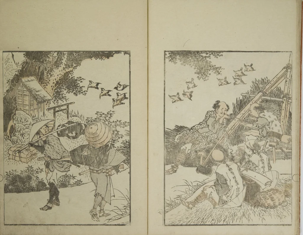 An illustration from Picture Album Transmitting the Spirit: The Hokusai Drawing Style (Denshin gafu Hokusai gashiki), 1819, leaf 11