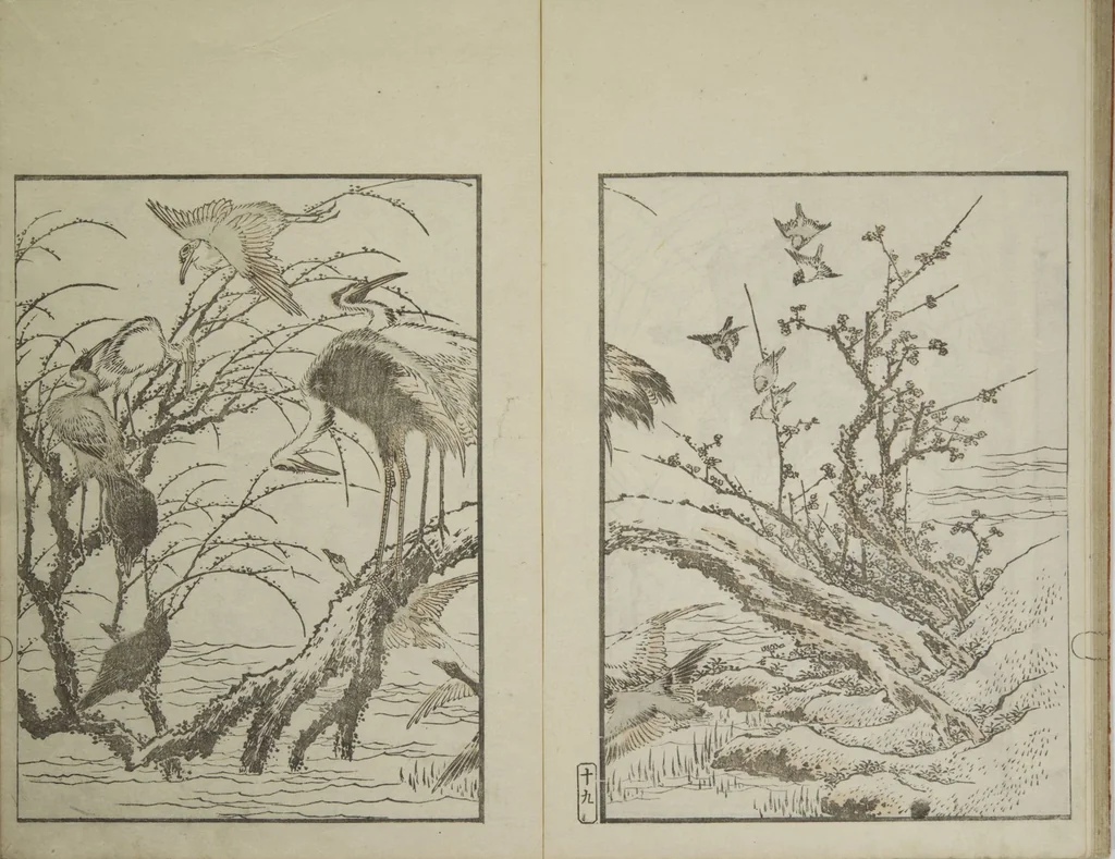 An illustration from Picture Album Transmitting the Spirit: The Hokusai Drawing Style (Denshin gafu Hokusai gashiki), 1819, leaf 23