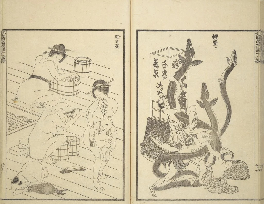 An illustration from Transmitting the Spirit, Revealing the Form of Things, Volume 1 to 15 of Hokusai Sketchbooks (Denshin kaishu: Hokusai manga, shohen - jugohen), 1848, leaf 28