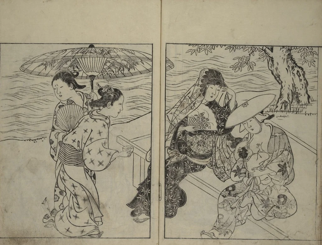 An illustration from Picture Book of the Evergreens (Ehon tokiwagusa), 1731, leaf 11