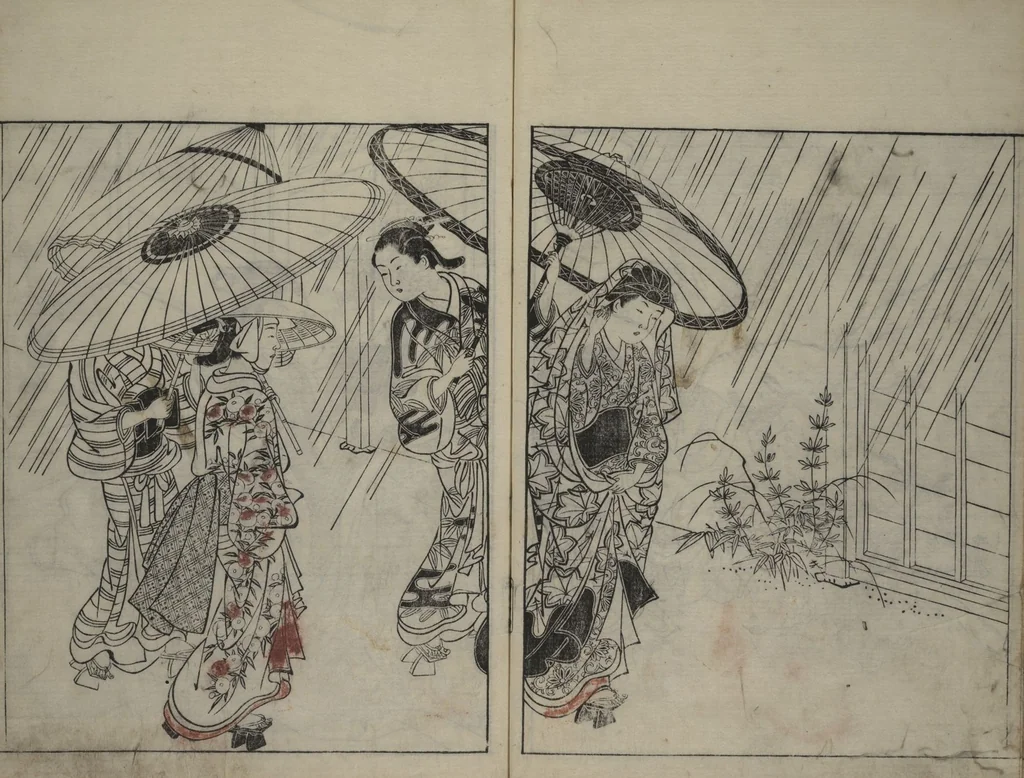 An illustration from Picture Book of the Evergreens (Ehon tokiwagusa), 1731, leaf 16