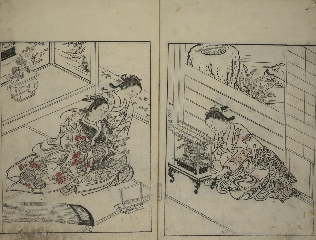 An illustration from Picture Book of the Evergreens (Ehon tokiwagusa), 1731, leaf 3