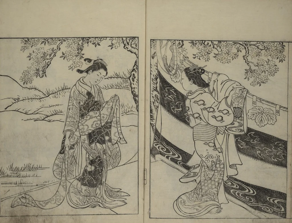 An illustration from Picture Book of the Evergreens (Ehon tokiwagusa), 1731, leaf 5