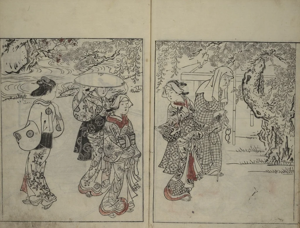 An illustration from Picture Book of the Evergreens (Ehon tokiwagusa), 1731, leaf 8