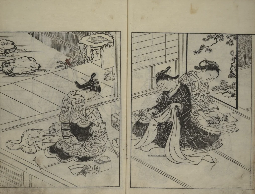 An illustration from Picture Book of the Evergreens (Ehon tokiwagusa), 1731, leaf 9