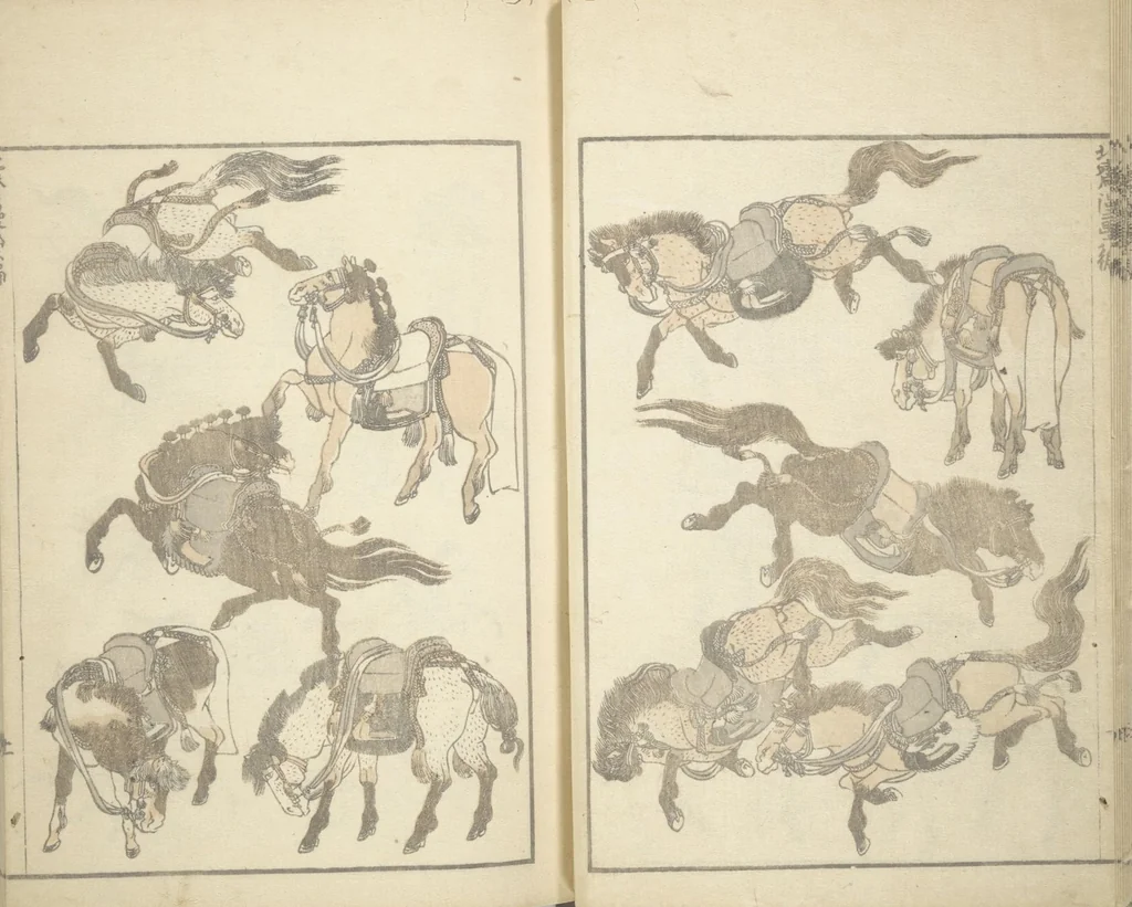 An illustration from Transmitting the Spirit, Revealing the Form of Things, Volume 1 to 15 of Hokusai Sketchbooks (Denshin kaishu: Hokusai manga, shohen - jugohen), 1848, leaf 12