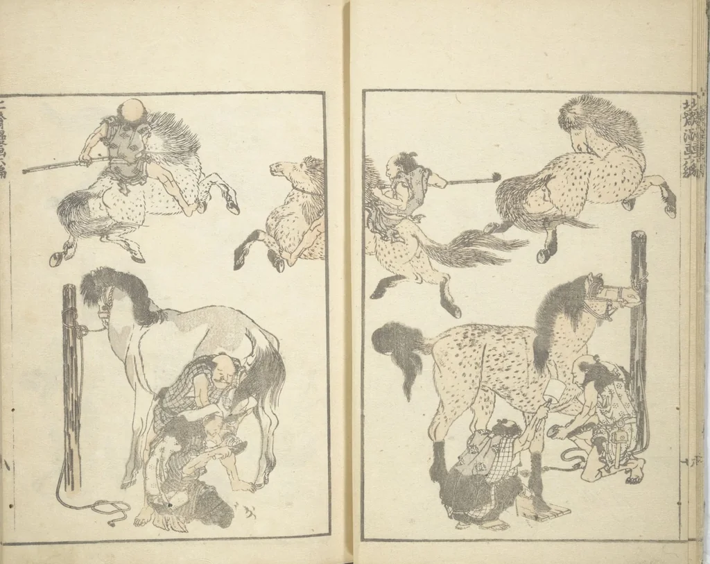 An illustration from Transmitting the Spirit, Revealing the Form of Things, Volume 1 to 15 of Hokusai Sketchbooks (Denshin kaishu: Hokusai manga, shohen - jugohen), 1848, leaf 9