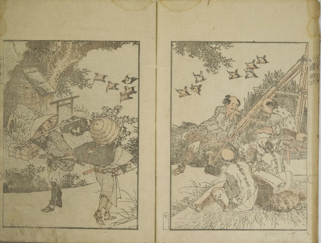 An illustration from Picture Album Transmitting the Spirit: The Hokusai Drawing Style (Denshin gafu Hokusai gashiki), 1819, leaf 11