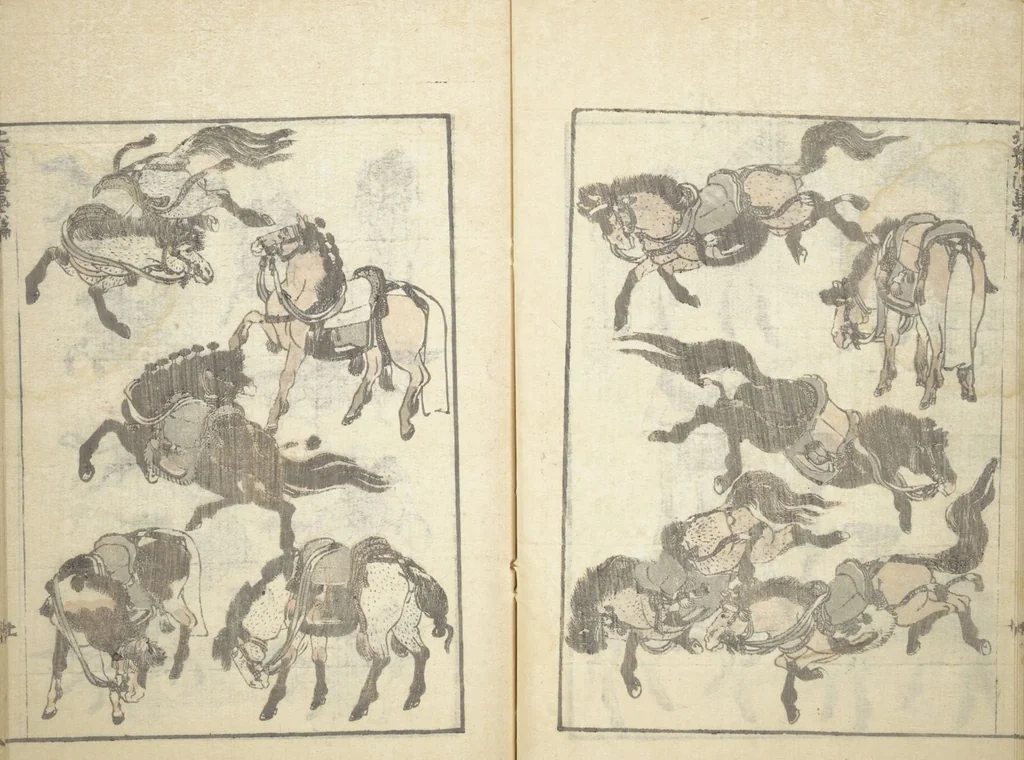 An illustration from Transmitting the Spirit, Revealing the Form of Things, Volume 1 to 15 of Hokusai Sketchbooks (Denshin kaishu: Hokusai manga, shohen - jugohen), 1848, leaf 12