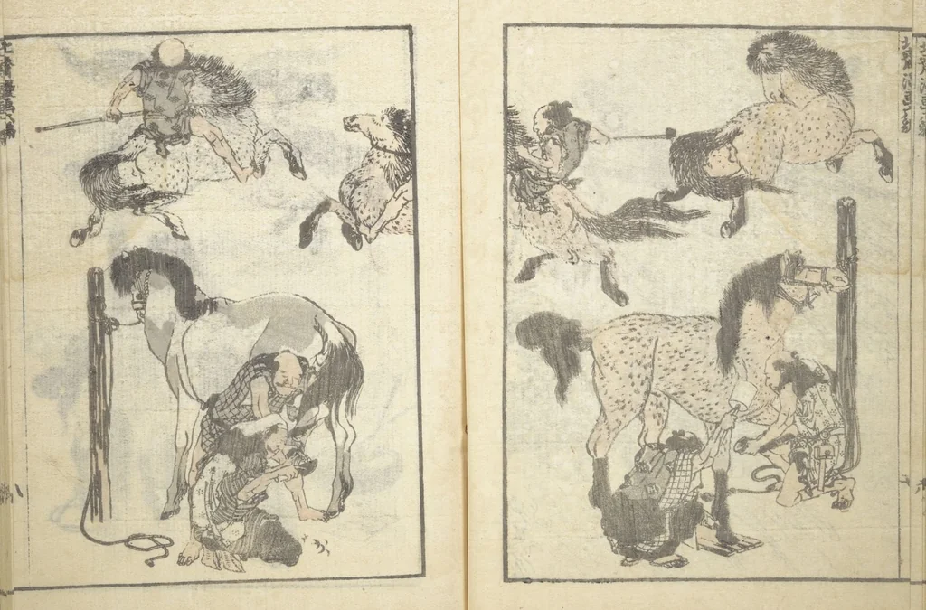 An illustration from Transmitting the Spirit, Revealing the Form of Things, Volume 1 to 15 of Hokusai Sketchbooks (Denshin kaishu: Hokusai manga, shohen - jugohen), 1848, leaf 9