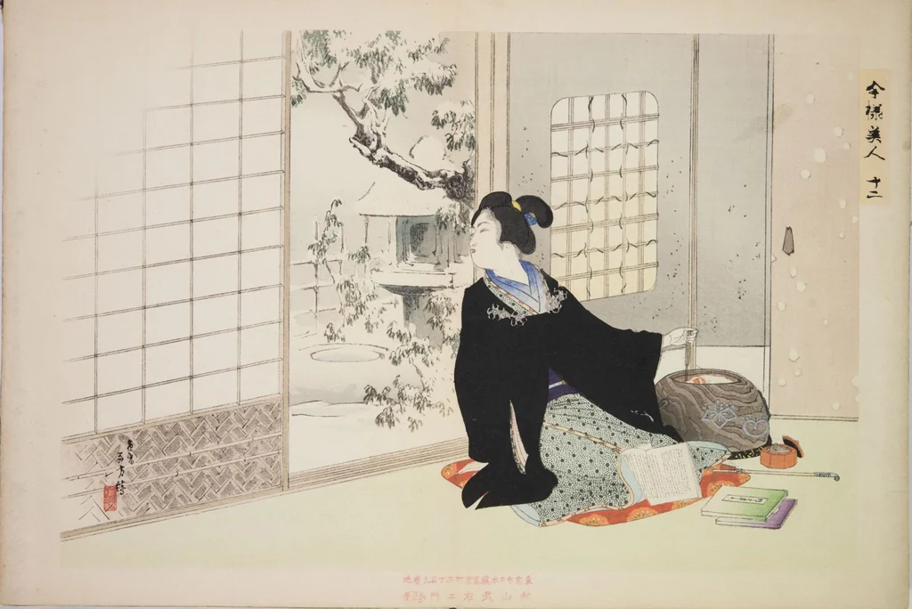An illustration from Kyōiku imayō bijin fūzoku zen, 1898, leaf 14
