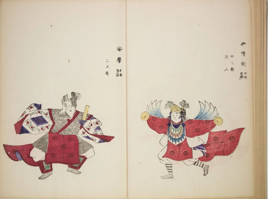 An illustration from Illustrations on Bugaku (Bugakuzu), 1828, leaf 11