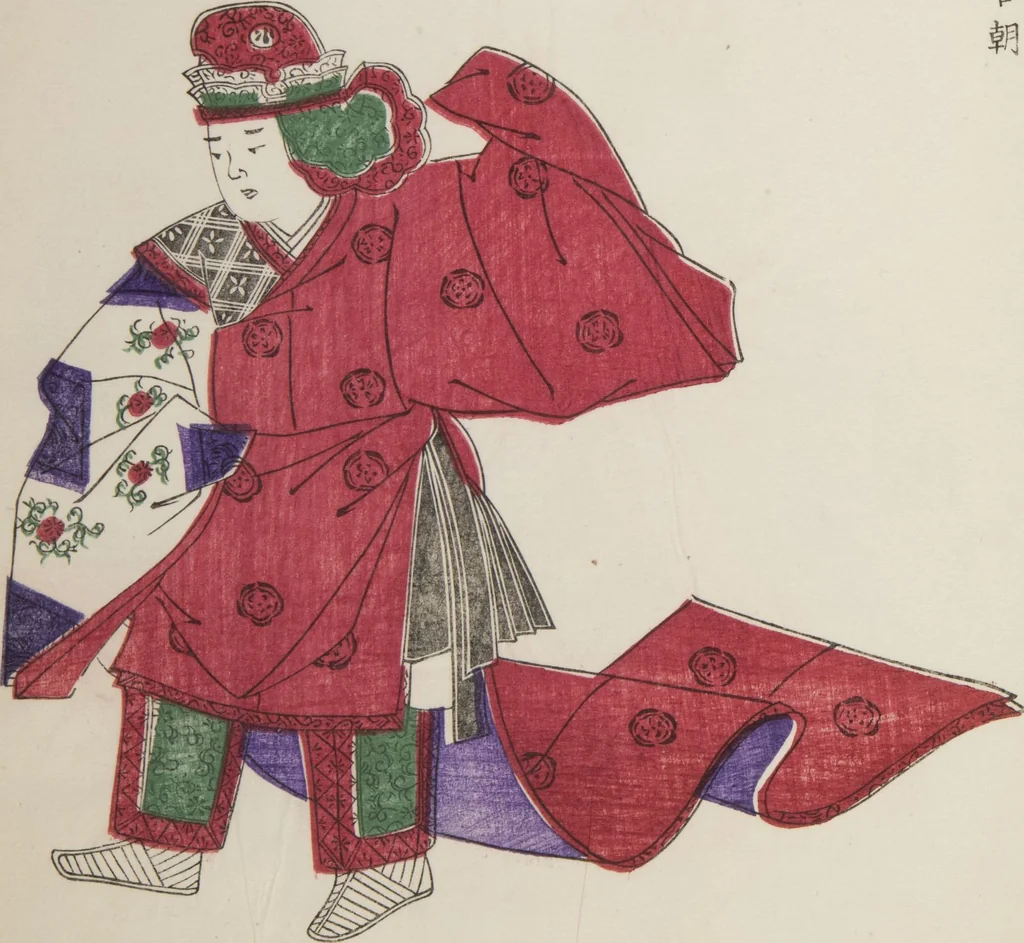 An illustration from Illustrations on Bugaku (Bugakuzu), 1828, leaf 13