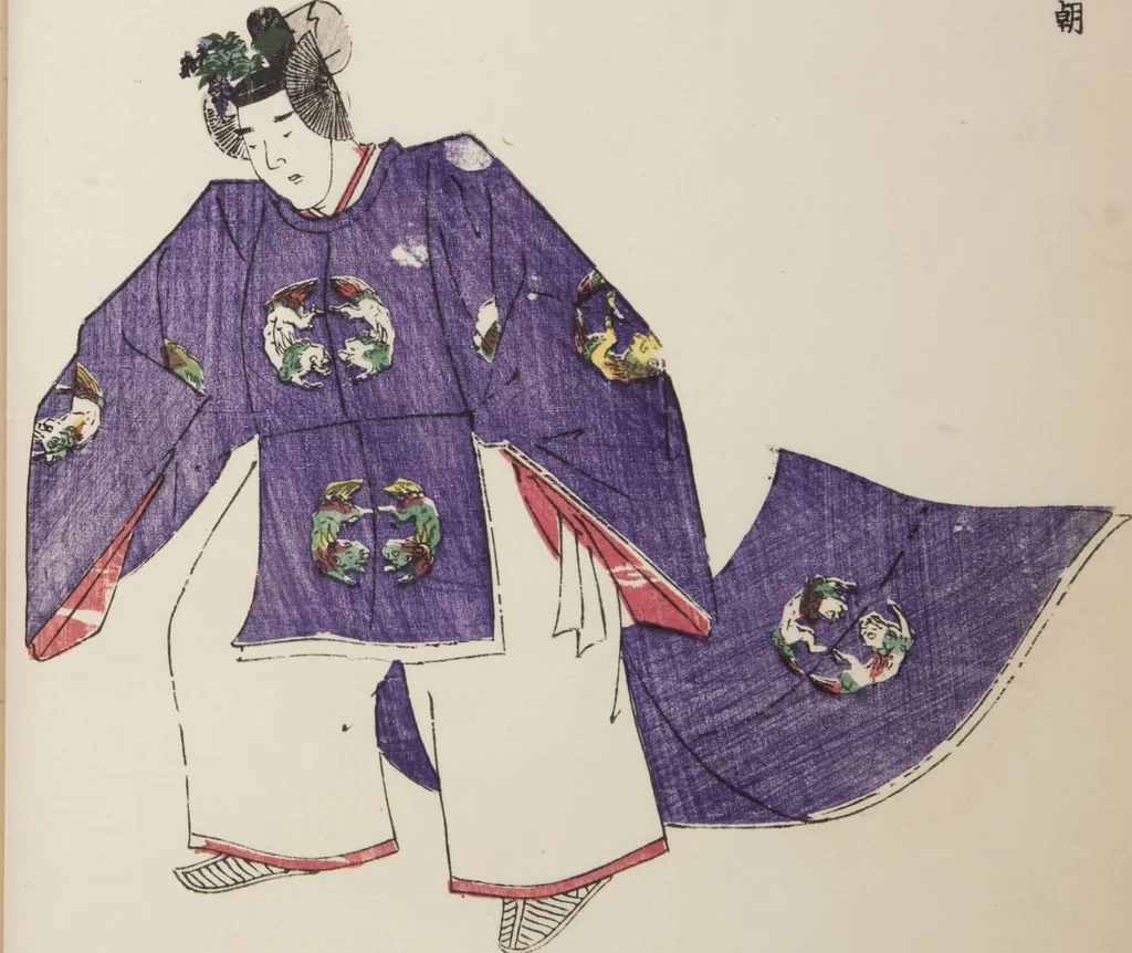 An illustration from Illustrations on Bugaku (Bugakuzu), 1828, leaf 16