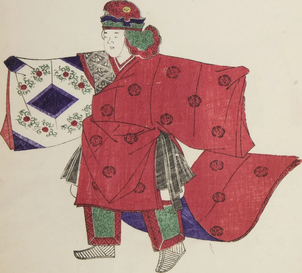 An illustration from Illustrations on Bugaku (Bugakuzu), 1828, leaf 17