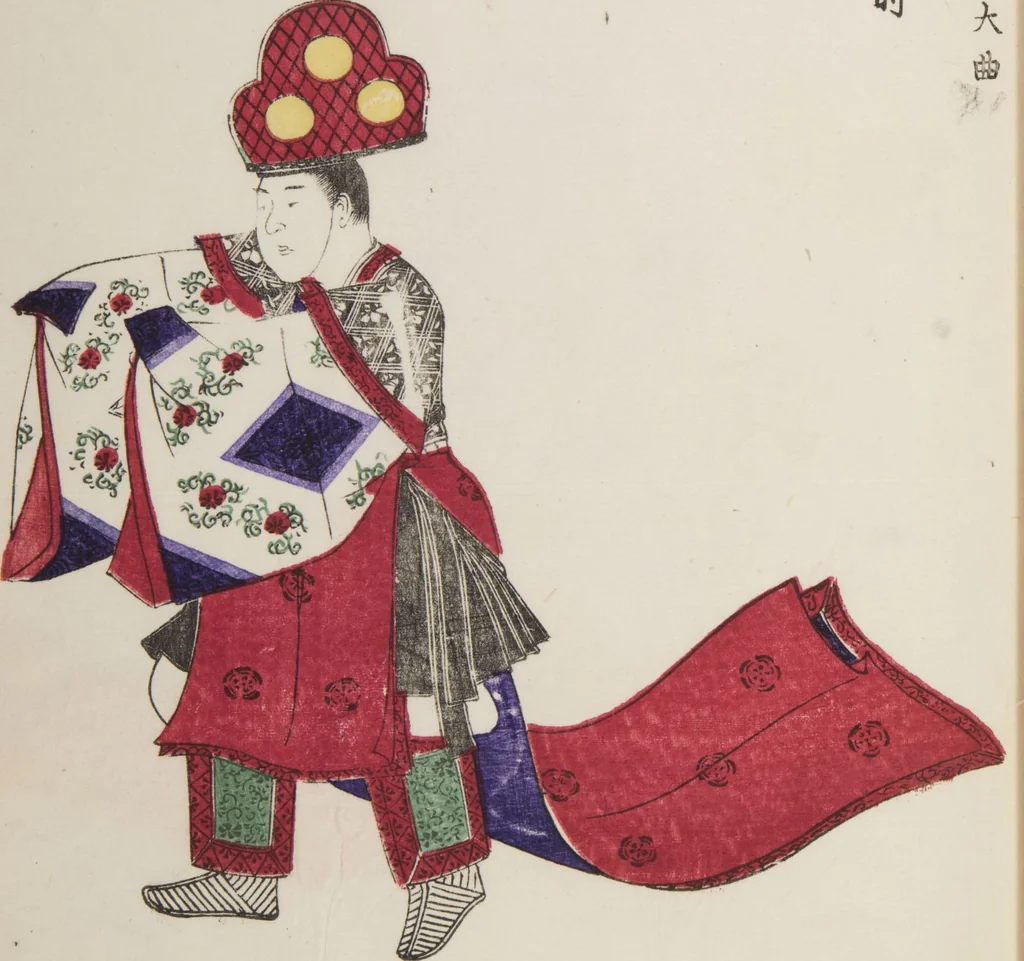An illustration from Illustrations on Bugaku (Bugakuzu), 1828, leaf 18