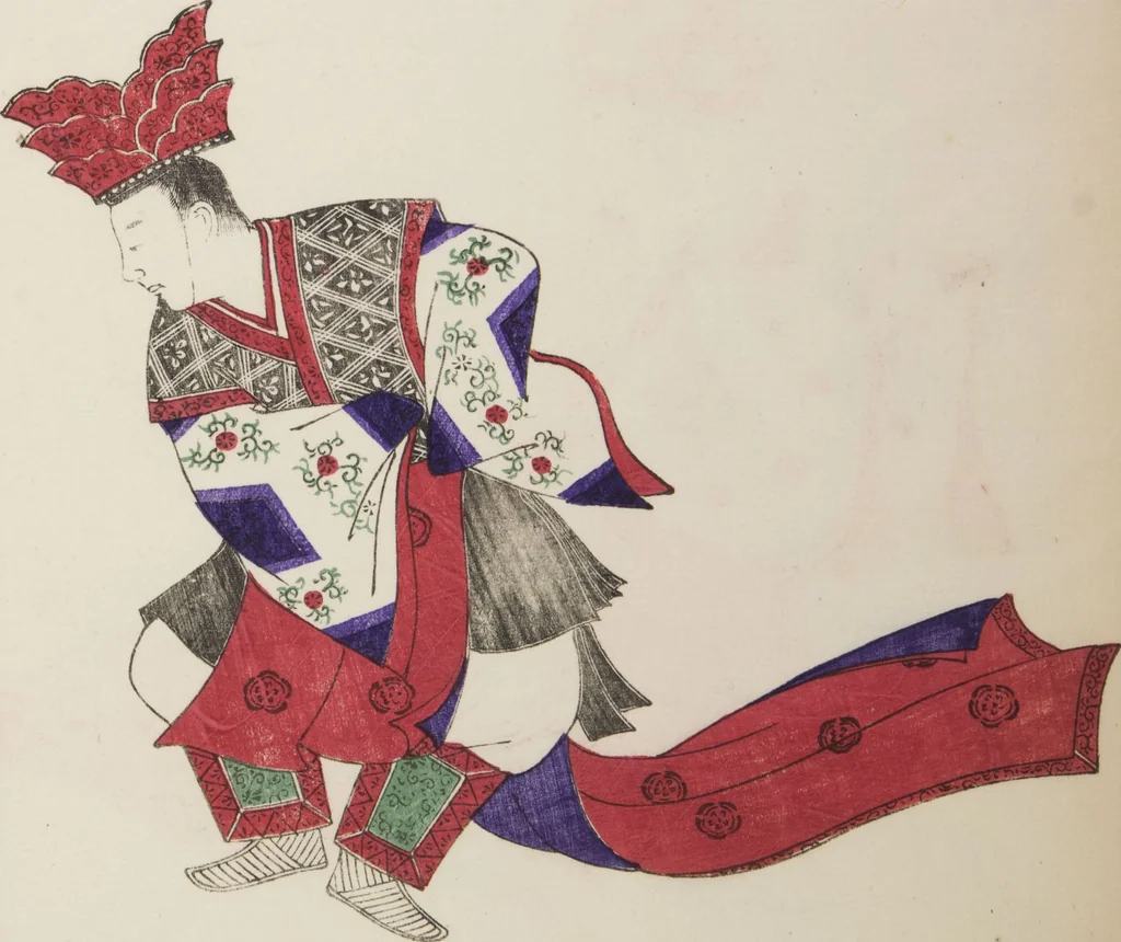 An illustration from Illustrations on Bugaku (Bugakuzu), 1828, leaf 18