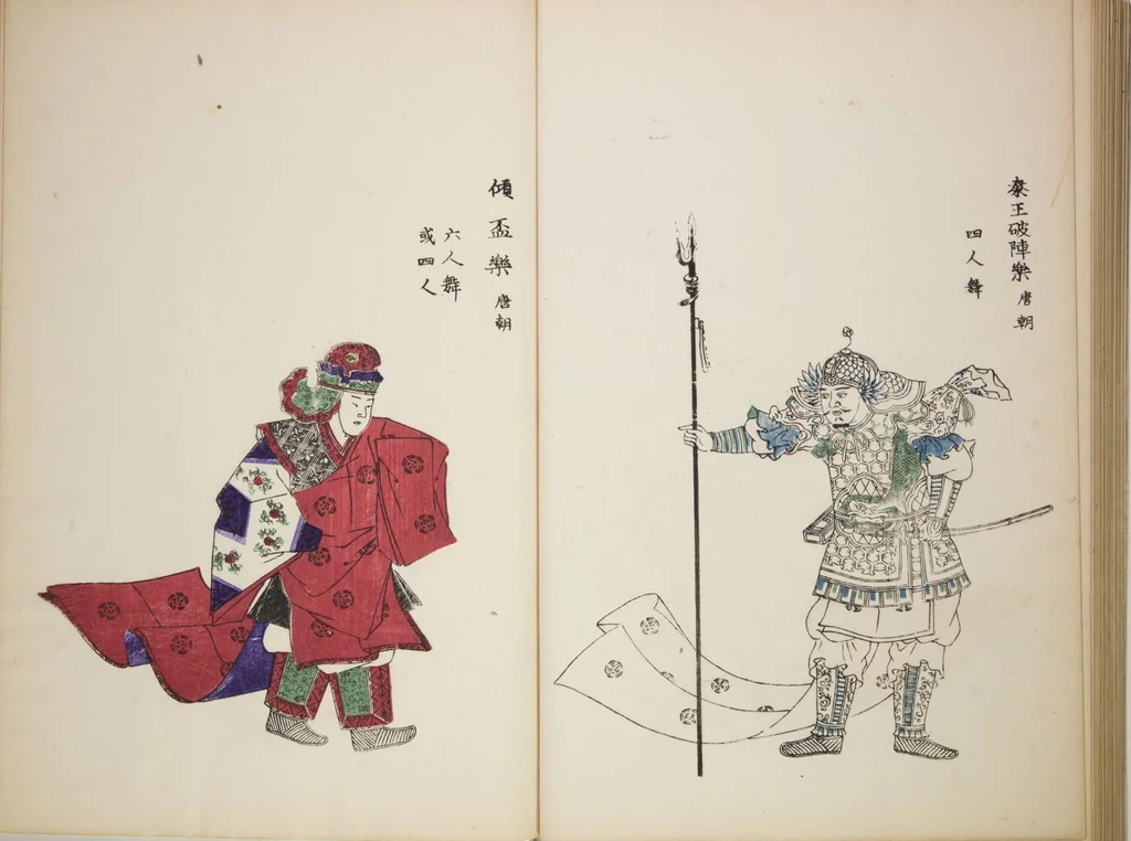 An illustration from Illustrations on Bugaku (Bugakuzu), 1828, leaf 21