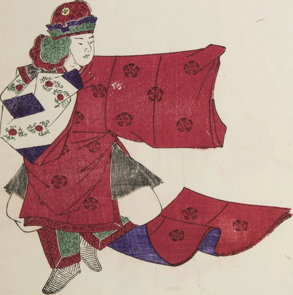 An illustration from Illustrations on Bugaku (Bugakuzu), 1828, leaf 22