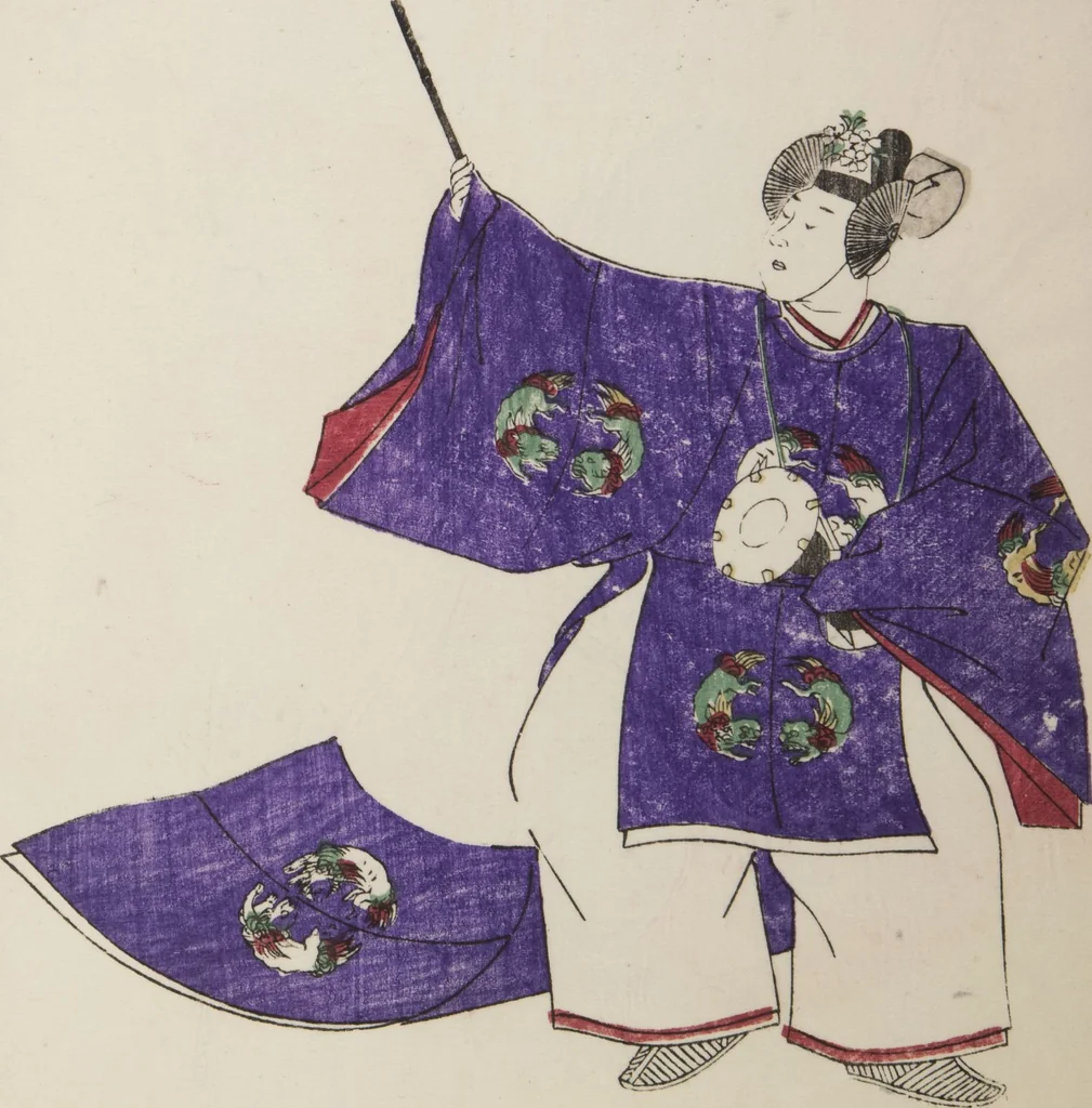 An illustration from Illustrations on Bugaku (Bugakuzu), 1828, leaf 25