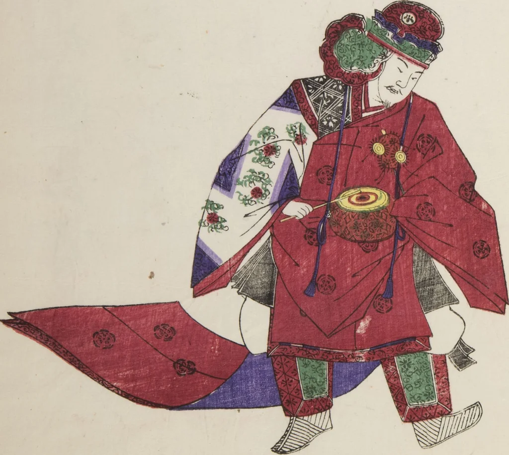 An illustration from Illustrations on Bugaku (Bugakuzu), 1828, leaf 25