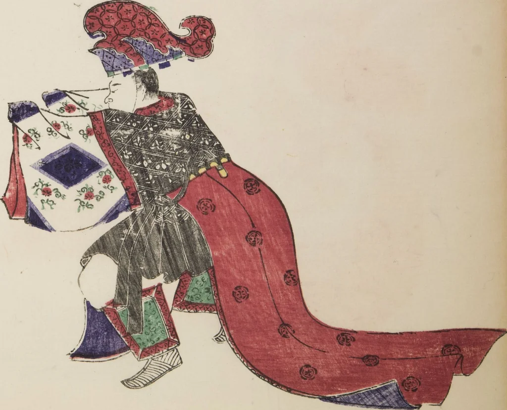 An illustration from Illustrations on Bugaku (Bugakuzu), 1828, leaf 8