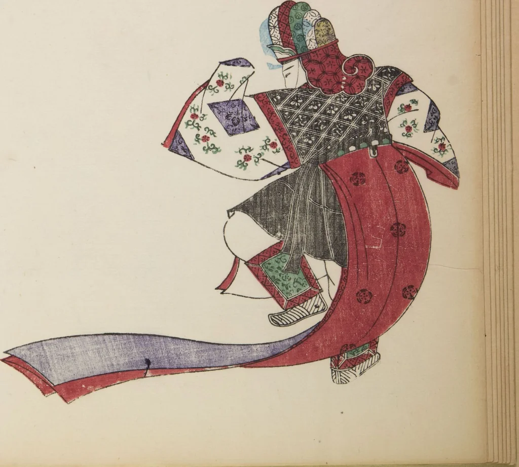 An illustration from Illustrations on Bugaku (Bugakuzu), 1828, leaf 9